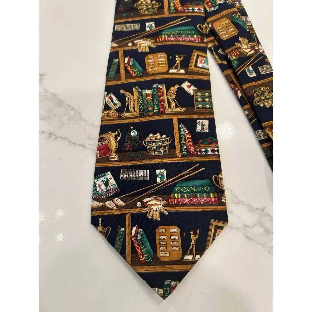 Vtg‎ GOLF Collection Men’s SILK Tie 3.75” Alynn Library Book Librarian Novelty